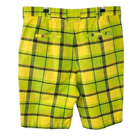 Loudmouth Mens Plaid Neon Print Shorts, Golf, Casual, Bright, Cotton, Size 34 - Picture 2 of 8